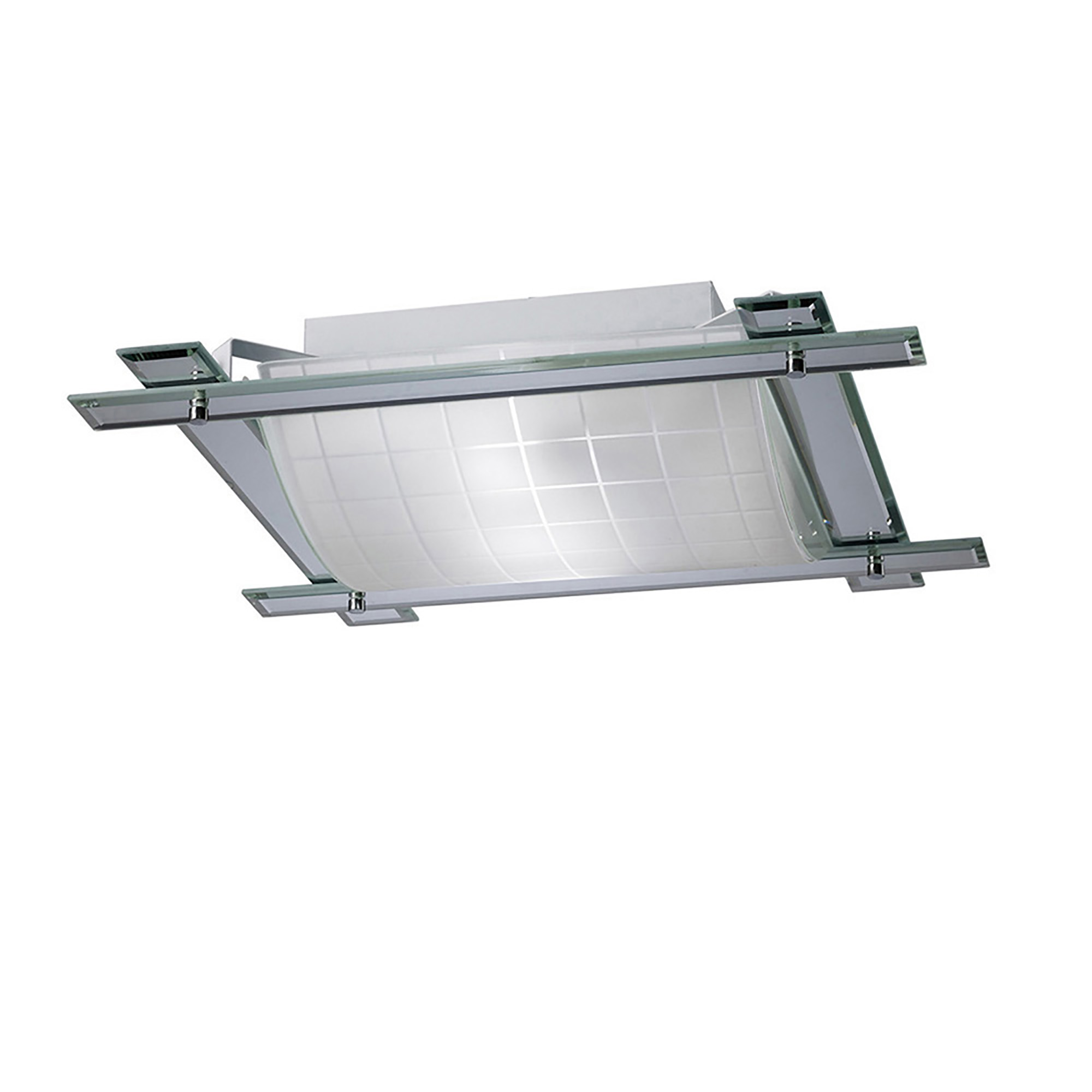 IL31010  Leo Glass Square  Flush Ceiling 3 Light Polished Chrome